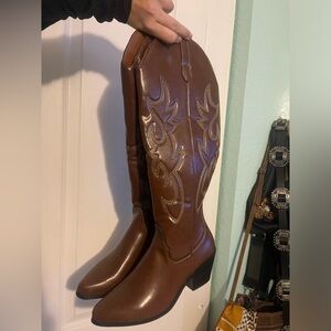 brown knee high cowboy boots